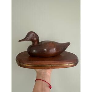 Vintage Mallard Duck Lamp base solid wood carved equestrian hunt cabin style